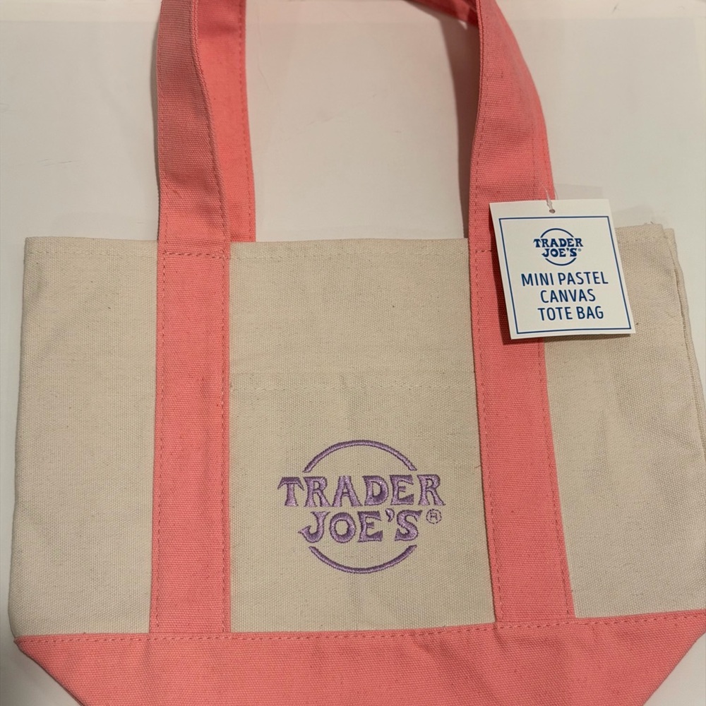 Trader Joe's Pastel Pink and Cream Canvas Tote